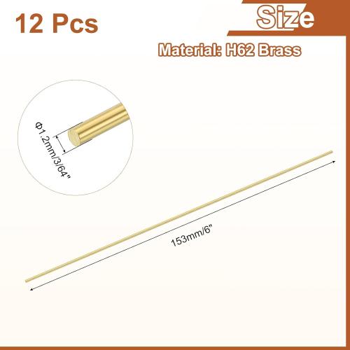 uxcell 12 Pcs 3/64(1.2mm) Dia Brass Solid Round Rod, 6(153mm) Length H62 Brass Lathe Bar Stock Round Brass Rod for DIY Crafts Industry Construction