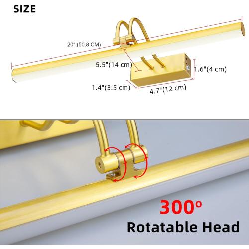 Size 20 Color Brass Picture Light,2Colors Art Lights for Paintings,20 Battery Wall Light,Remote Control Accent Lighting with Timer and Dimmable for Frame,Portrait,Artwork-Brass