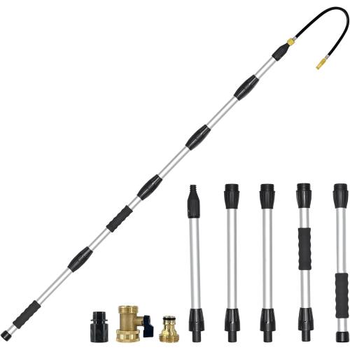 Buyplus Gutter Cleaner Tools from The Ground, Rain Gutter Cleaner Hose Attachment with Extension Poles Up to 8FT, Bendable Gutter Wand | 5 Spray Patterns, Perfect for Garden Hose