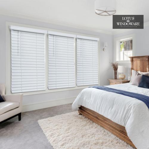 LOTUS & WINDOWARE 2.5-inch Cordless Faux Wood Blind, Plantation Style, 22.5 Wide x 36 Long, Smooth, Bright White – for Living Room, Bedroom, Interior Door Windows