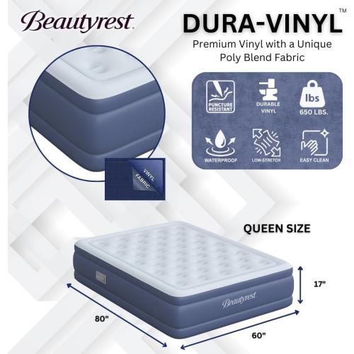 Beautyrest Supreme Air, Queen Size Air Mattress with Built-in Pump, Raised Inflatable Bed for Adults, Puncture-Resistant Vinyl, Auto Shut-Off, 650lb Support, Guest Bed, Camping Airbed, 3-Year Warranty