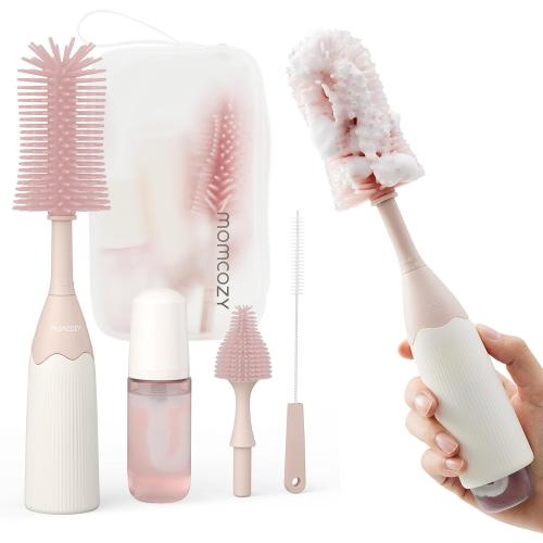 Momcozy Baby Bottle Brush Kit, Push-Press Foam Design, Pink