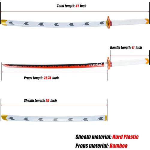 Demon Slayer Sword 41inch,with Display Stand and Belt, Rengoku Sword/Tanjiro Sword/Zenitsu Sword/Anime Original Texture,for Demon Slayer Cosplay and Collection,Various Styles Available