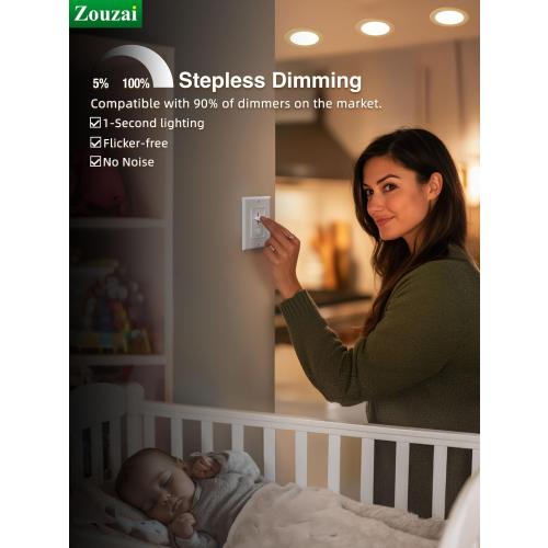 zouzai 12 Pack 4 Inch Ultra-Thin LED Recessed Ceiling Light with Junction Box, 5000K Daylight, 9W Eqv 80W, Dimmable Canless Wafer Downlight, 810LM High Brightness, ETL and Energy Star Certified