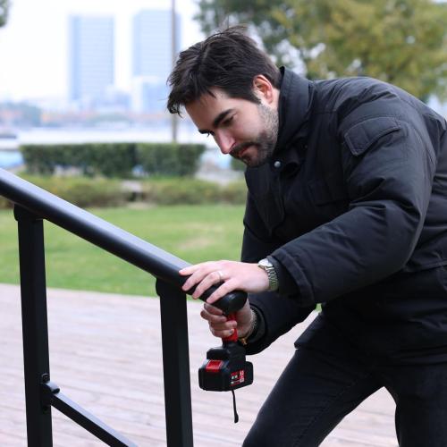 Size 40.6 x 39 Carbon Steel Handrail for Outdoor 3 Steps, 40.6 L x 39 H, Upgraded Exterior Decking Railing for Porch, Deck, Easy to Install for Concrete/Brick/Wood, Screw Kit Included #LYFS03BK-US