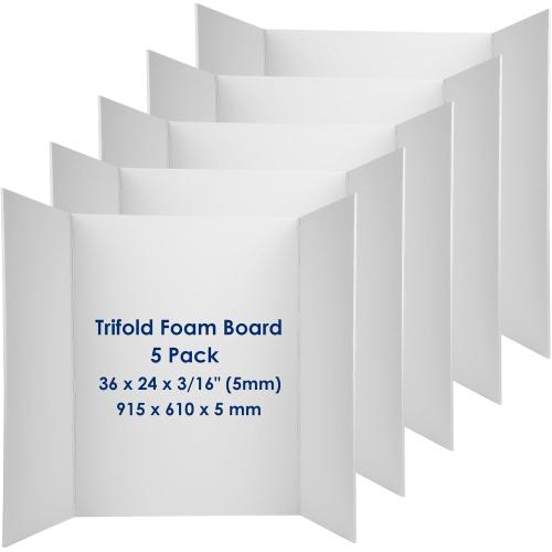 Trifold Poster Board Foam Core 24 x 36 x 3/16(5mm) - 5 Pack - Tri Fold Posters Display Board, Acid Free, Double Sided, Posterboard Foamboard for Mounting, Prints, Art, Presentation and Projects