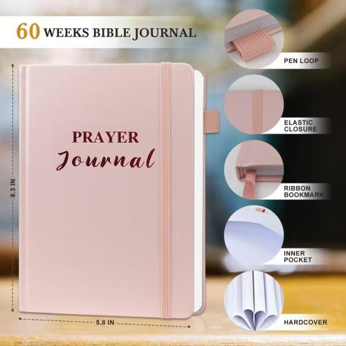 Pink Prayer Journal for Woman - 60 Weeks Bible Journal with Prompts, Verse