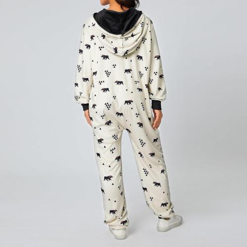 KMBANGI Women Christmas One Piece Pjs Hooded Fleece Jumpsuit with Pocket Zipper Romper Printed Pajamas Holiday Sleepwears size medium