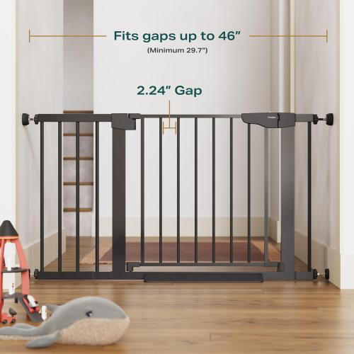 Cumbor 2 Pack 29.7-46 Baby Gate for Stairs, Mom's Choice Awards Winner-Auto Close Dog Gate for doorways, Easy Install Pressure Mounted Pet Gates indoor, Easy Walk Thru Wide Safety Gate for Dog, Black