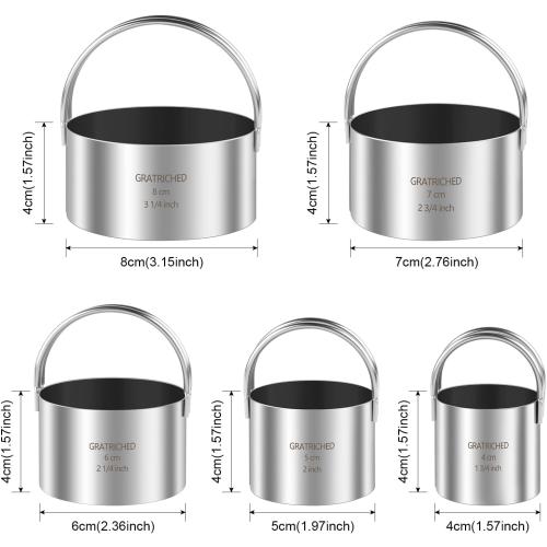 5 Pcs Professional Stainless Steel Cookie Cutters Set - Round Biscuit Cutter with Handle, Used for Making Cake, Fried Egg, Dumpling, Doughnut - Essential Baking Tools for Dough Preparation