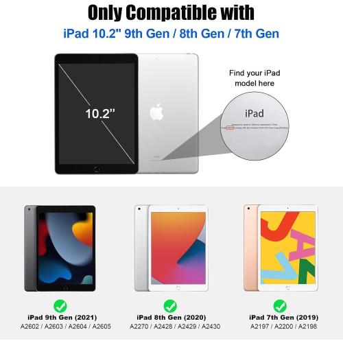 SUPFINE for 10.2 Inch iPad 9th Generation Case 2021, with [ Glass Screen Protector ]/ iPad 8th/7th Generation Case 2020/2019, Slim Stand Translucent Back Shell Cover, Black