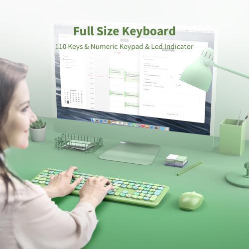 Keyboard ONLY Full-Sized Colorful with Retro Typewriter Flexible Round Keys for Windows, Computer, Laptops, PC Green Colorful
