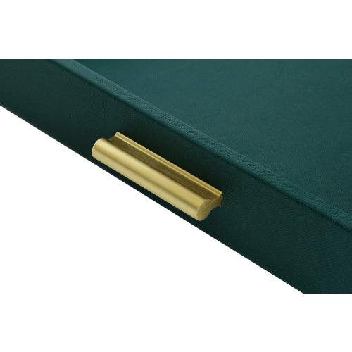 HofferRuffer Extra Large Serving Tray with Handles, Elegant Faux Leather Storage Decorative Tray for Coffee Table, Ottoman, Console Table (Green Tray Golden Handle)