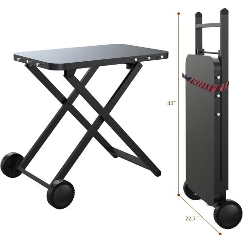 Portable Grill Table, Outdoor Prep Table with 2 Wheels, Pizza Oven Cart for Ninja Woodfire, Ninja Woodfire XL Pro, Weber Q, Ooni Table Top Grill, Folding Grill Cart for Picnic, Camping, RV