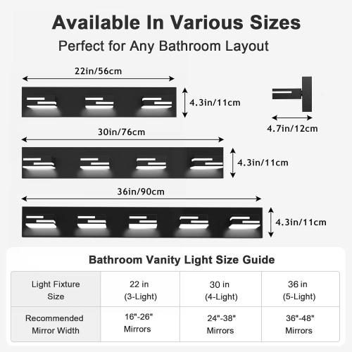 LED Modern Bathroom Vanity Light Fixtures, Dimmable Matte Black Vanity Lights for Bathroom Lighting Fixtures Over Mirror, with 360° Rotatable Acrylic Heads 4-Light 30-inch (Cool White 6000K)