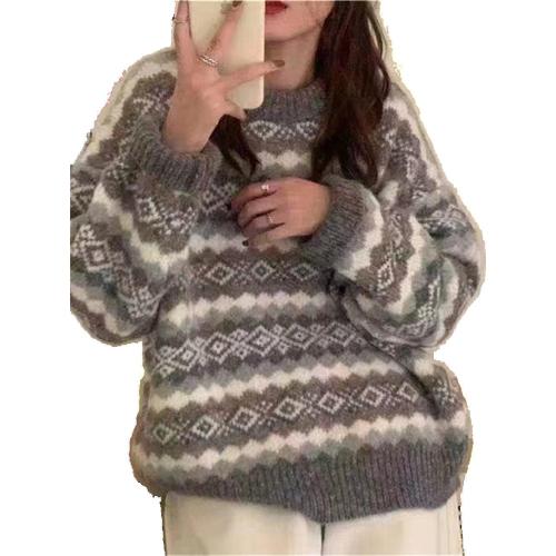 One size ..Xingfenly Autumn Winter Sweaters Women Thicken Knitwear Oversized Sweater Striped Top Female