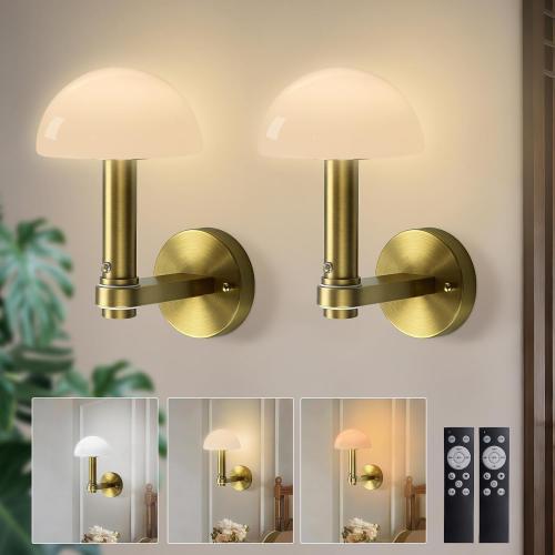 Wireless Wall Sconces Set of 2 for Bedroom Living Room, Battery Operated Wall Lights/Lamps Rechargeable Easy to Install, LED Wall Decor for Nightstand Entryway, Included LED Bulbs