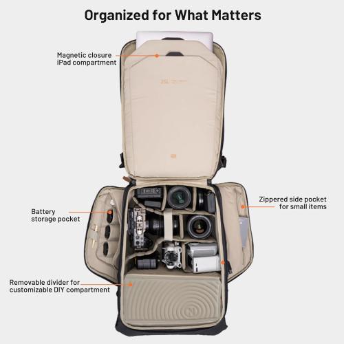 PGYTECH OneGo 2 Camera Backpack 20L with Laptop/iPad Compartment Waterproof Camera Backpack for Urban & Travel Photography – Compatible with Sony/Canon/Nikon/DSLR/SLR Mirrorless Cameras, Matte Black