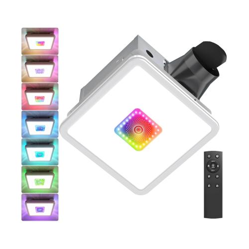 Exhaust Fan with Light & Remote, AC Moter Fans Air Quality Booster,7 RGB Light & Nightlight 3000LM 5 CCT 2700K-6500K Dimmable LED 130 CFM 1 Sone,Memory Function,Bathroom Fans for Ceiling 126B