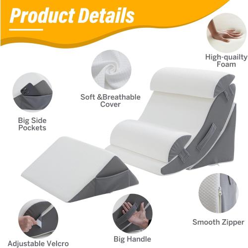 (missing the leg pillow). Wedge Pillow Set for After Surgery – 5PCS Orthopedic Bed Wedge Pillow Set for Sleeping, Body, Back and Leg Pain Relief Comfortable & Adjustable Support Pillows-Anti Snoring (Grey)