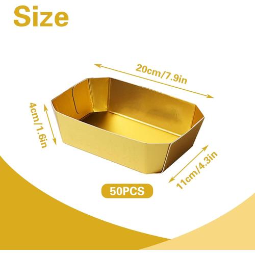 50PCS Gold Disposable Paper Food Boats - Heavy-Duty Trays for Serving Nachos, Hot Dogs, Snacks, BBQ, Parties & Festivals