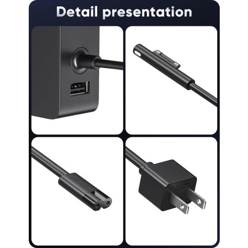 Microsoft Surface Pro Charger for 65W Surface Charger 11,10,9,8,7 ,7,6,5,4,3,X, Windows Surface Laptop 6,5,4,3,2,1, Surface Go 3,2,1, Tablet, Surface Book 3,2,1, Support 44W, 36W, LED, 10FT