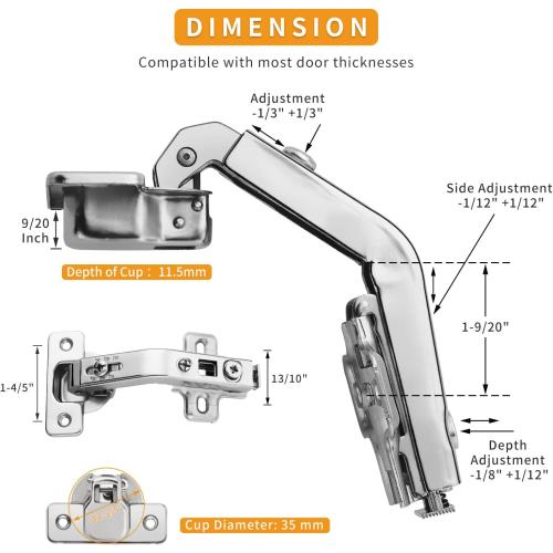 Chibery 2 Pack 1 Pairs 135° Lazy Susan Hinge, Full Overlay Concealed for Corner Kitchen Cabinet Replacement Hardware, Cupboard Folded, Folden Door