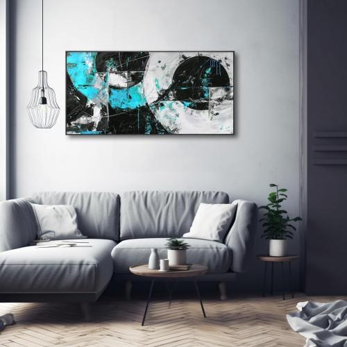Wall Art Abstract Canvas Painting Black Blue Wall Decor Modern Artwork for Living Room Bedroom Dining Room Home Office Decor Large Framed Ready to Hang 24x48
