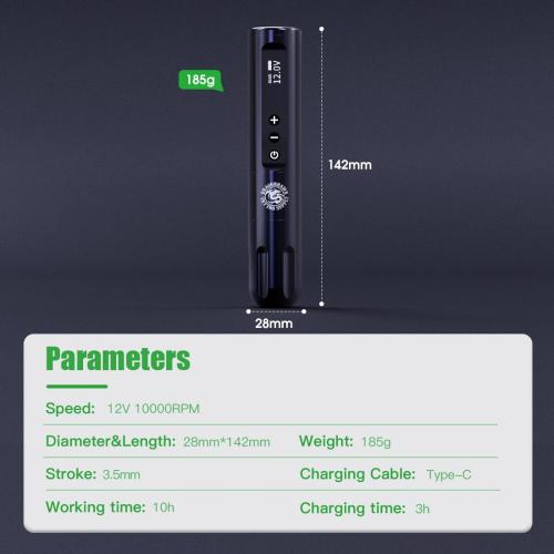 Dragonhawk Tattoo Gun Kit Wireless L1 Tattoo Pen Machine Pro Complete Tattoo Kit Black Inks Brushless Motor 3400mAh Battery Supply for Beginner