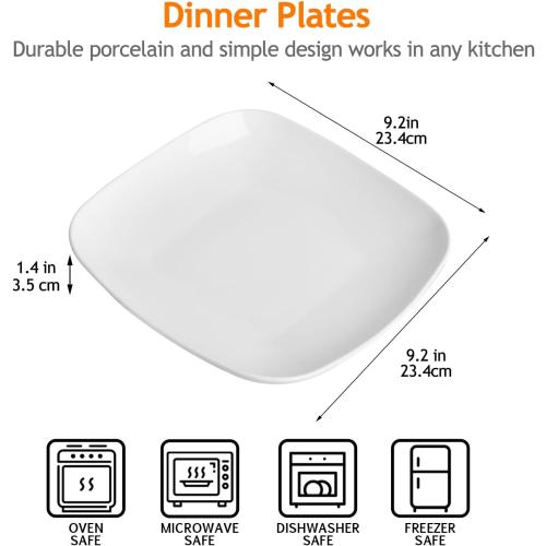 Ceramic Square Dinner Plates,8 and Inch Square Serving Plate for Steak, Pasta, Salad, Snacks, Dessert, Appetizer Plates-Set of 6