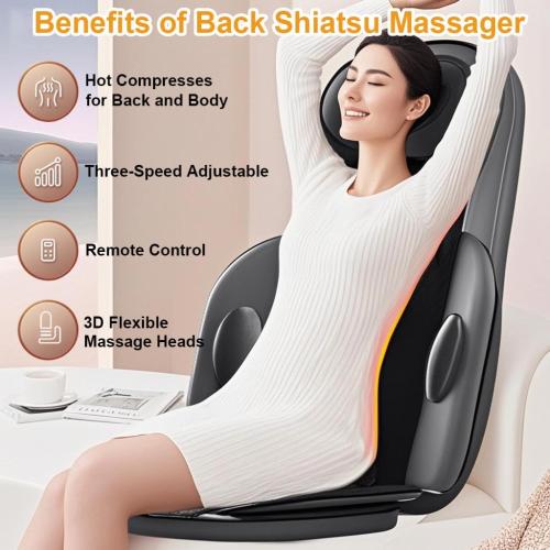 Lvrunben Shiatsu Back Massager with Heat, 3D Kneading Massage Chair Pad, Electric Massage Seat Cushion for Body, Neck,Shoulder, with Movable Multi-Function Leg and Foot Massager, for 62-69 inches