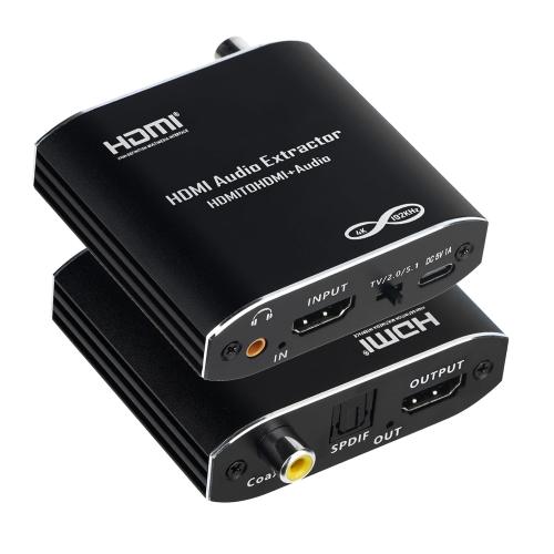 2026 Upgrade HDMI Audio Extractor Splitter, Convert 4K@30Hz HDMI to Optical S/PDIF Coaxial 3.5mm Aux Supports 3D Dolby Digital DTS for Speakers, Amplifier, Headphones Not Support ARC eARC or CEC