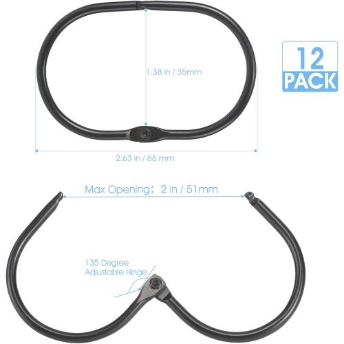 Goowin Shower Curtain Rings, 12 Pcs Shower Curtain Hooks, Oval Snap Shower Rings for Curtain, Metal Black Shower Curtain Rings Rust Proof, Glide Smoothly Shower Hooks for Shower Curtain Rod (Black)