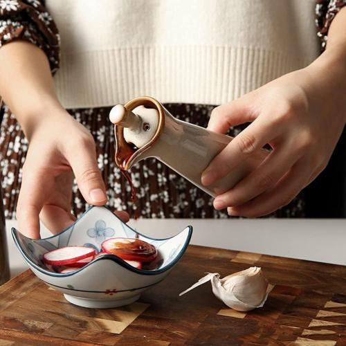 Small Ceramic Olive Oil Dispenser Bottle for Storage Of Oil, Vinegar, Soy Sauce, 120ml / 4oz - Beige