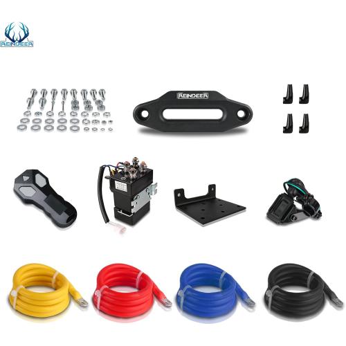REINDEER New 12V Winch 4500 lb Load Capacity Electric Winch Kit Synthetic Rope with Hawse Fairlead Waterproof IP67 with Wireless Remotes for 4X4 Side by Side 4 Wheeler ATV UTV Rescue Recovery