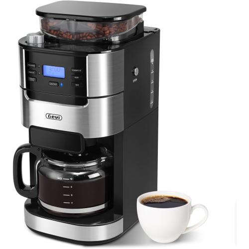 Gevi 10-Cup Grind-And-Brew Drip Coffee Maker with Built-In Burr Grinder | Programmable Timer, 1.5L Water Tank, 2-Hour Auto Keep-Warm, Durable Reusable Permanent Filter for Daily Coffee Brewing