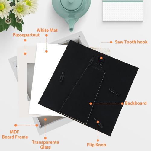 2pcs Shadow Box Frame, 9x9 3D Picture Frame with Cream-Colored Mat for 5x5 Photos, Shadowbox Display Cases with Real Transparent Glass - White/ 1.2 Inch Depth