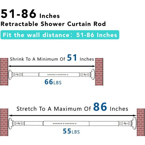 Size 51-86 inches White Umimile Tension Curtain Rod, 51-86 inches Adjustable Spring Shower Tension Curtain Rod, Stainless Steel Closet Rod for Windows or Shower, No Drilling, No Rust, Easy to Install, White