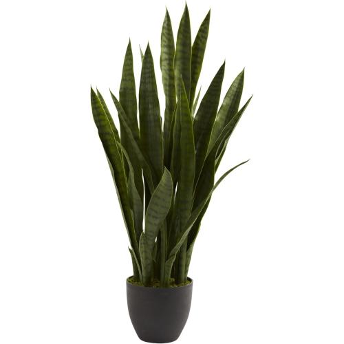 ‼️has mild stains ‼️Nearly Natural 35in Artificial Snake Plant, Sansevieria Faux Greenery with Black Planter for Indoor Home Office Decor, Low Maintenance