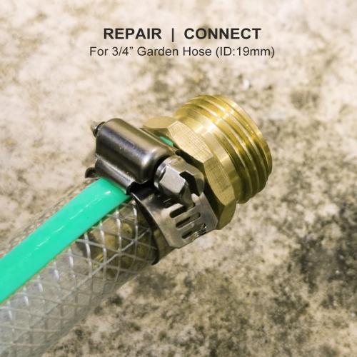 PLG Solid Brass Garden Hose Repair Kit - Heavy Duty Connector with Stainless Steel Clamps - Leak-Proof Mender for 3/4 Hose Fittings - Easy Install for Hose End Replacement & Custom Lengths, 2 Pack