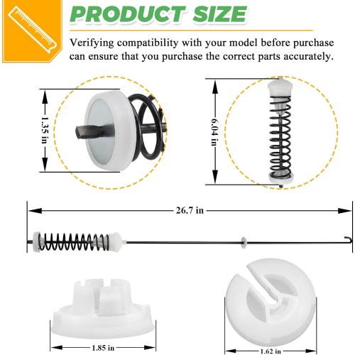 Updated W10780045 Washer Suspension Rods Kit (4 Pack) by Techecook - Replacement for Whirlpool Kenmore Maytag Amana suspension rod W10537442 W10780053 WTW4616FW0 NTW4516FW0 NTW4516FW1 WTW4800BQ1