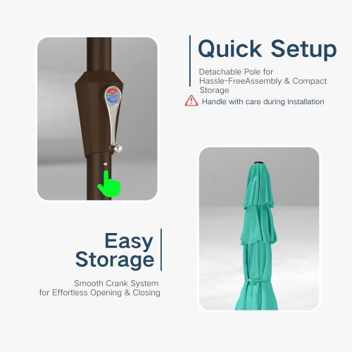 10FT Patio Umbrella 3 Tiers Outdoor Market Umbrella w/Push Button Tilt, Crank, UV and Waterproof Table Umbrella for Garden, Pool, Backyard, Deck, Lawn, Turquoise Blue