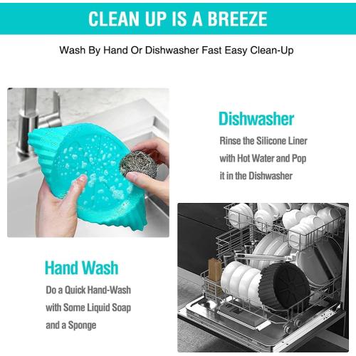 Teal and Black 2 pack Silicone Air Fryer Liners for Ninja AF101 4QT AF141 5QT AF150 AF161 XL MAX for Ninja Foodi and Most 3-5 Quart Airfryers, Air Fryer Oven Microwave Accessories, Better than Disposable Paper Liner