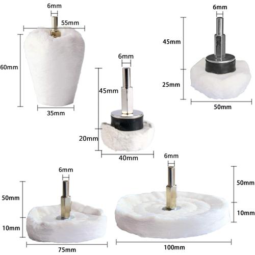 Polishing Pad Buffing Wheel Kit White Flannelette 12 Pack, for Drill for Metal Aluminum Stainless Steel Chrome Wood Plastic Ceramic Glass Woods Fabric Cotton Machine Jewelry etc