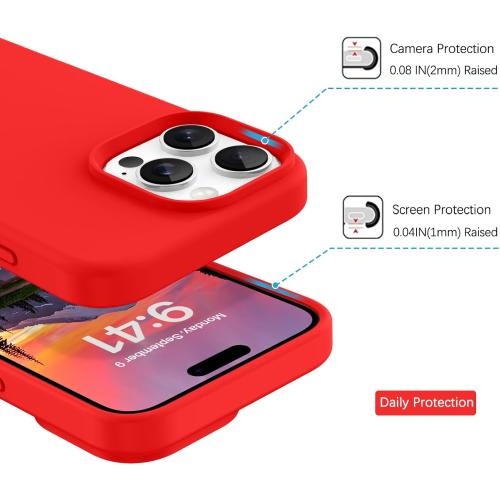 DOMAVER Case for iPhone 16 Pro Max 6.9'' Smooth Liquid Silicone Soft Gel Rubber Microfiber Lining Cushion Cover Shockproof Protective Phone Cases Compatible with iPhone 16 Pro Max - Red