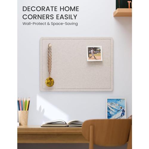 Fluxynara Bulletin Board, 23.6 x 17.5 Cork Board Alternative with 12 Safe Removable Adhesive Tabs, Foldable Felt Pin Board for Home Office, Classroom, Bedroom,Entryway for Walls—Oatmeal