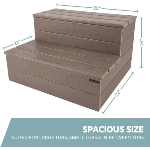 Hot Tub Steps - Wood Looking Plastic - 100% Waterproof - Brown Non Slip, Heavy Duty, Multi Use as Porch Steps, Hot Tub Stairs, Outdoor Stairs, Fits Any Spa Size