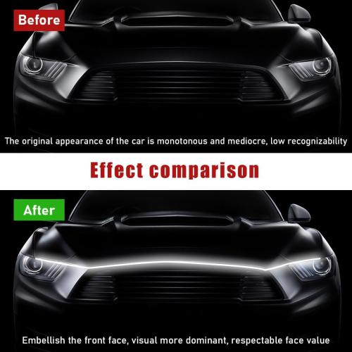79 Inch Car Hood Light Strip, Exterior Flexible Daytime LED Running Light, Waterproof Auto LED Strip Light with Dynamic Scan Start-up Effect, Car Accessories for SUV Truck (White)