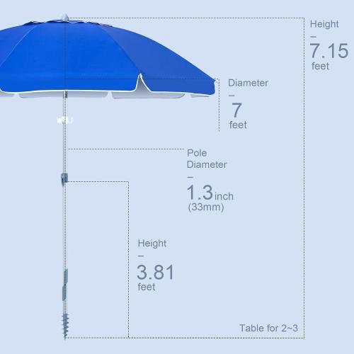 Tempera Heavy Duty High Wind Beach Umbrella with Sand Anchor & Carry Bag|Patio Outdoor Umbrella with Aluminum Frame and Push Button Tilt, Ideal for Travel Garden Lawn, UPF 60 ,Blue