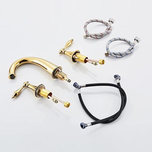 SaniteModar Polished Gold Bathroom Sink Faucet,Brass Bathroom Faucet 3 Hole,Widespread Bathroom Faucet for Sink 3 Hole,2 Handles Design with Water Supply Lines